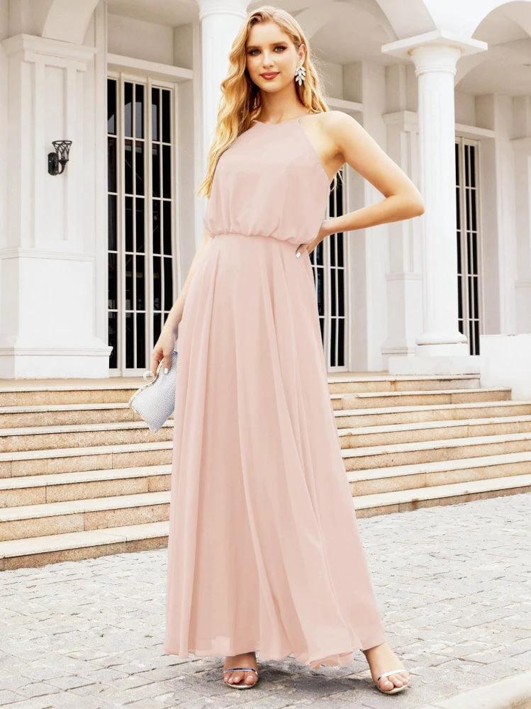 Numbersea Halter Long Bridesmaid Dresses Formal A line Juniors Dress 28029 by numbersea