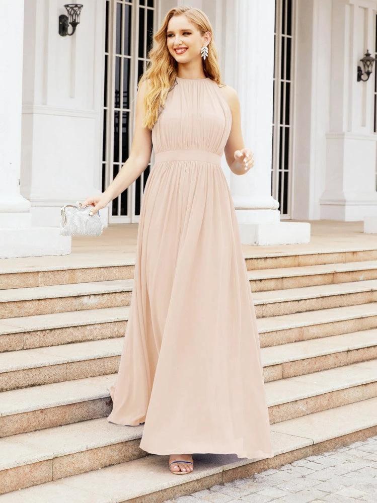 Numbersea Halter Bridesmaid Dress Empire Waist Formal Evening Prom Gown for Mother of The Bride 28030 by numbersea