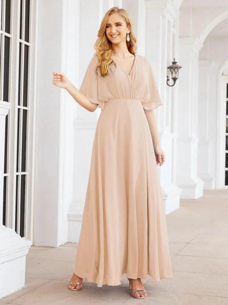 Numbersea V-Neck Bridesmaid Dress Chiffon Long Open Back Formal Dresses for Women Party Evening 28067 by numbersea