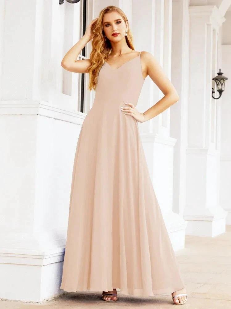 Numbersea Spaghetti Strap Bridesmaid Dresses V Neck Butterfly Back Fromal Evening Party Prom Gown 28036 by numbersea