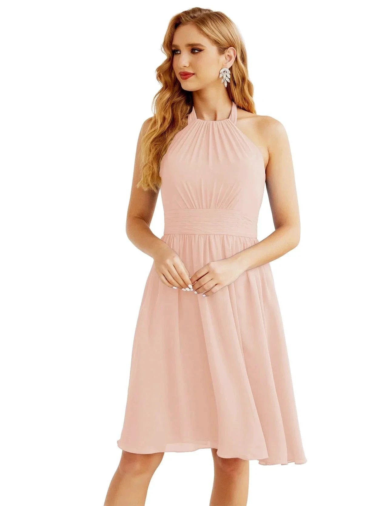 ZapDress Halter Chiffon Bridesmaid Dresses Short Sleeveless Formal Party Dress Open Back 28023 (ZD16957)