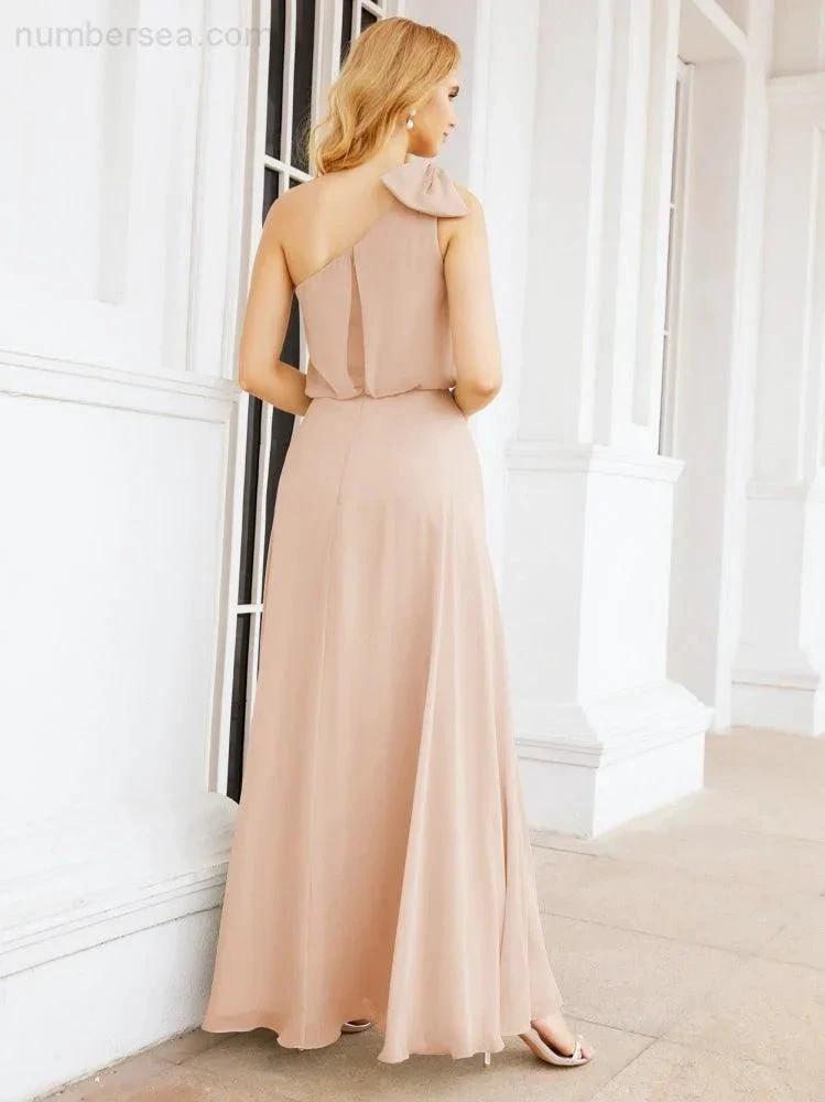 ZapDress Chiffon Ruffled One Shoulder Sleeveless Long Bride Dresses A-line Formal Evening Gown Side Split 28057 (ZD17041)