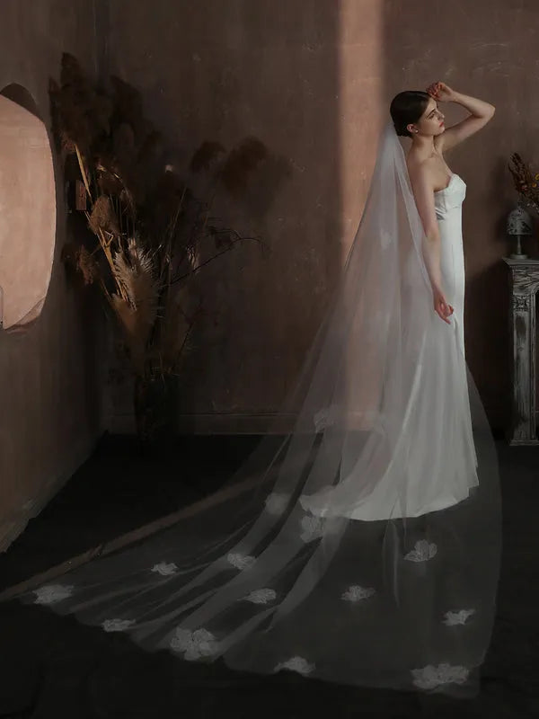 CC Cathedral Veils Women Hair Accessory Wedding Hairwear Bridal Dress Engagement Headdress Elegant 3M Long Veil With Combs V334