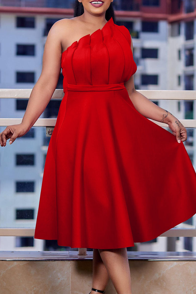 Elegant Solid Patchwork Fold Oblique Collar Evening Dress Dresses - View 7 | VelvetHem