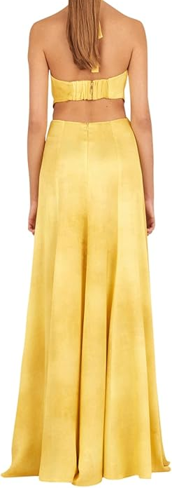 Pretty A-Line Halter Neckline Long Yellow Prom & Evening Dress Formal Dress - View 6 | FashionDia