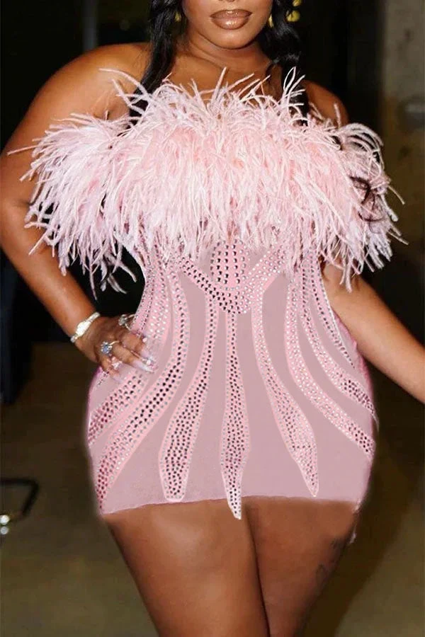 Rhinestone Girly Fluffy Mini Dress Pink Dress Short Homecoming Dress Y781 by simplepromdress