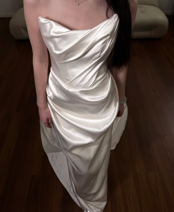 Ivory Satin Wedding Dress Simple Evening Dress fg8699