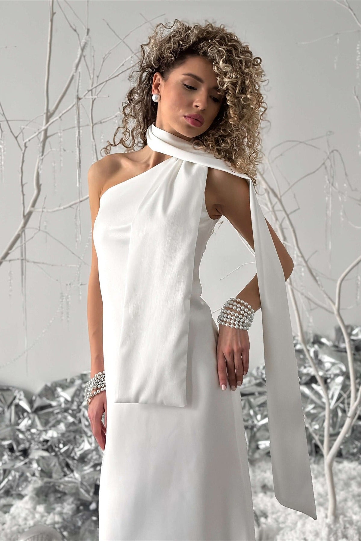 One Shoulder Fitted Silk Dress - View 4 | VelvetHem