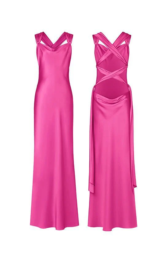 Hot Pink Long Prom Dress Satin Party Dress Evening Dress