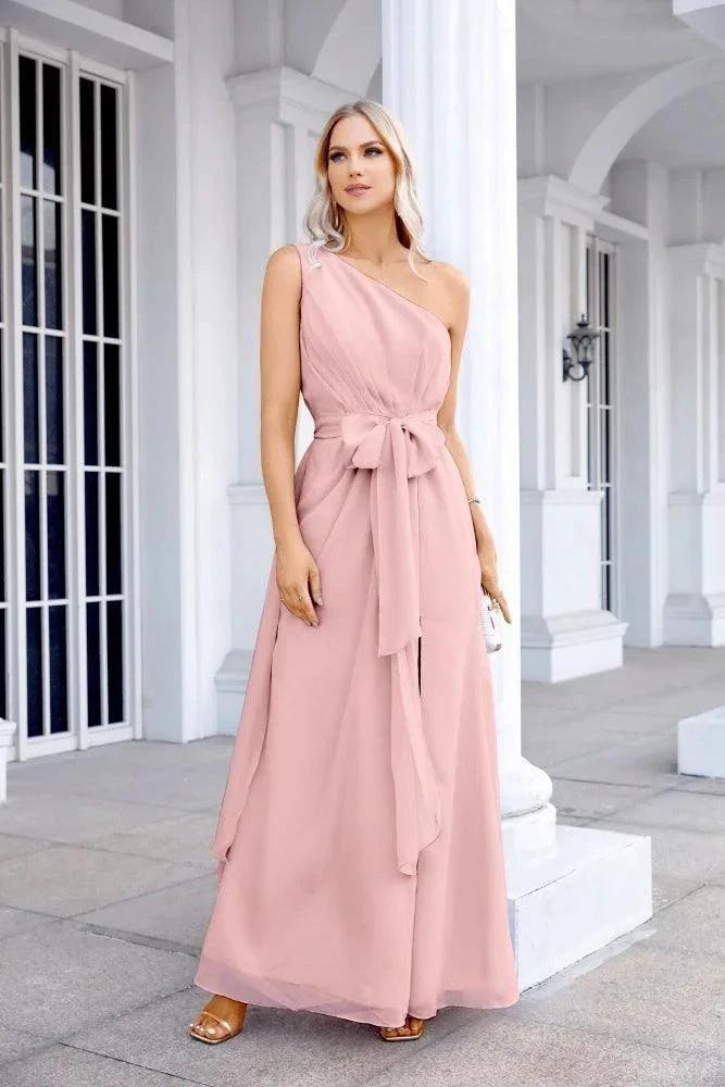 Ladies Chiffon One Shoulder Bridesmaid Evening Dress Wedding Party Evening Dress 28133 by numbersea
