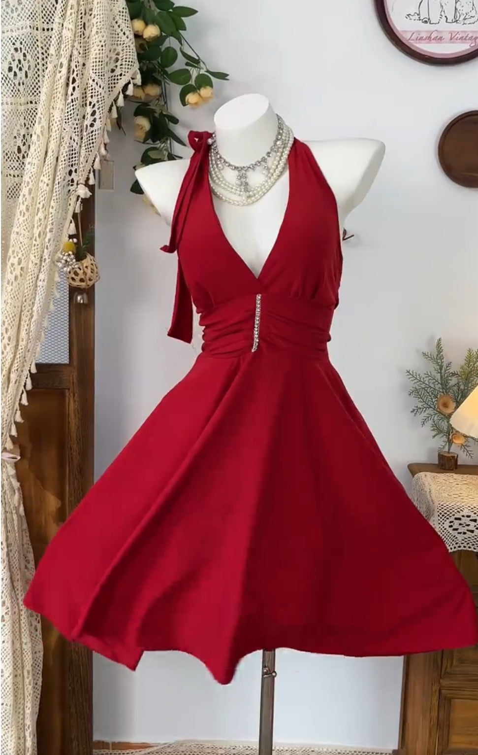 Halter A Line Red Short Prom Dress Homecoming Dress J8419