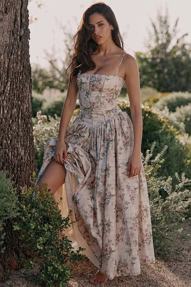 Print Pleated Spaghetti Maxi Dress - View 2 | FashionDia