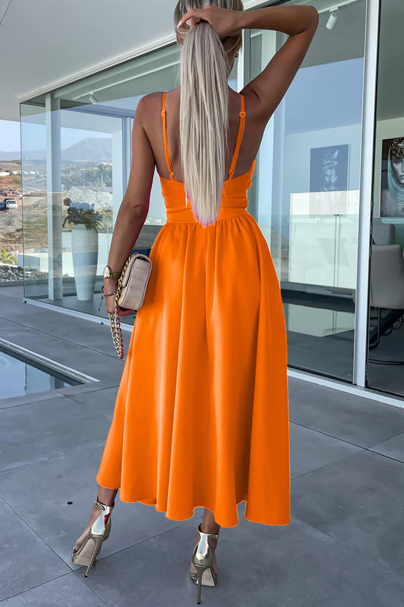 Sexy Celebrities Solid Hollowed Out Pocket Slit V Neck Evening Dress Dresses - View 9 | VelvetHem