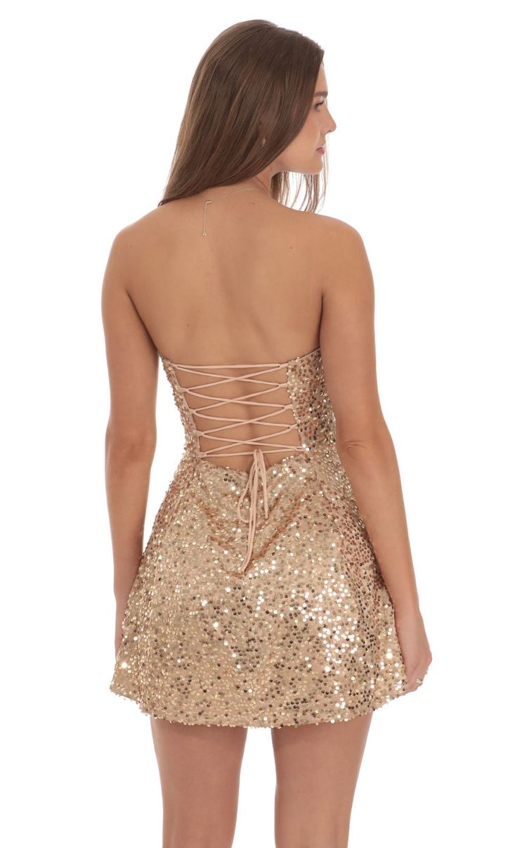 Gorgeous Gold Strapless Sequined A-Line Birthday Party Homecoming Dress - View 4 | FashionDia