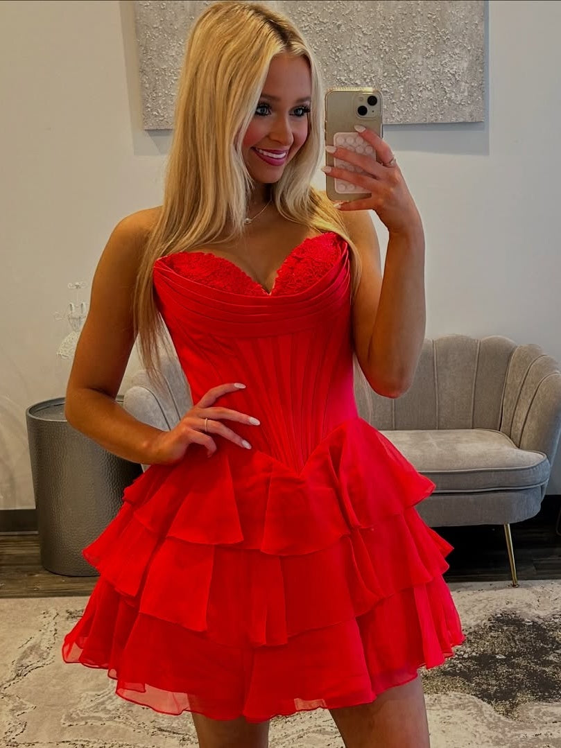 Gorgeous A-Line Sweetheart Yellow Corset Homecoming Dress with Appliques Ruffles - View 6 | FashionDia