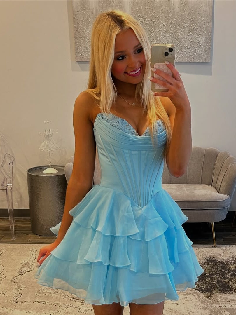 Gorgeous A-Line Sweetheart Yellow Corset Homecoming Dress with Appliques Ruffles - View 12 | FashionDia