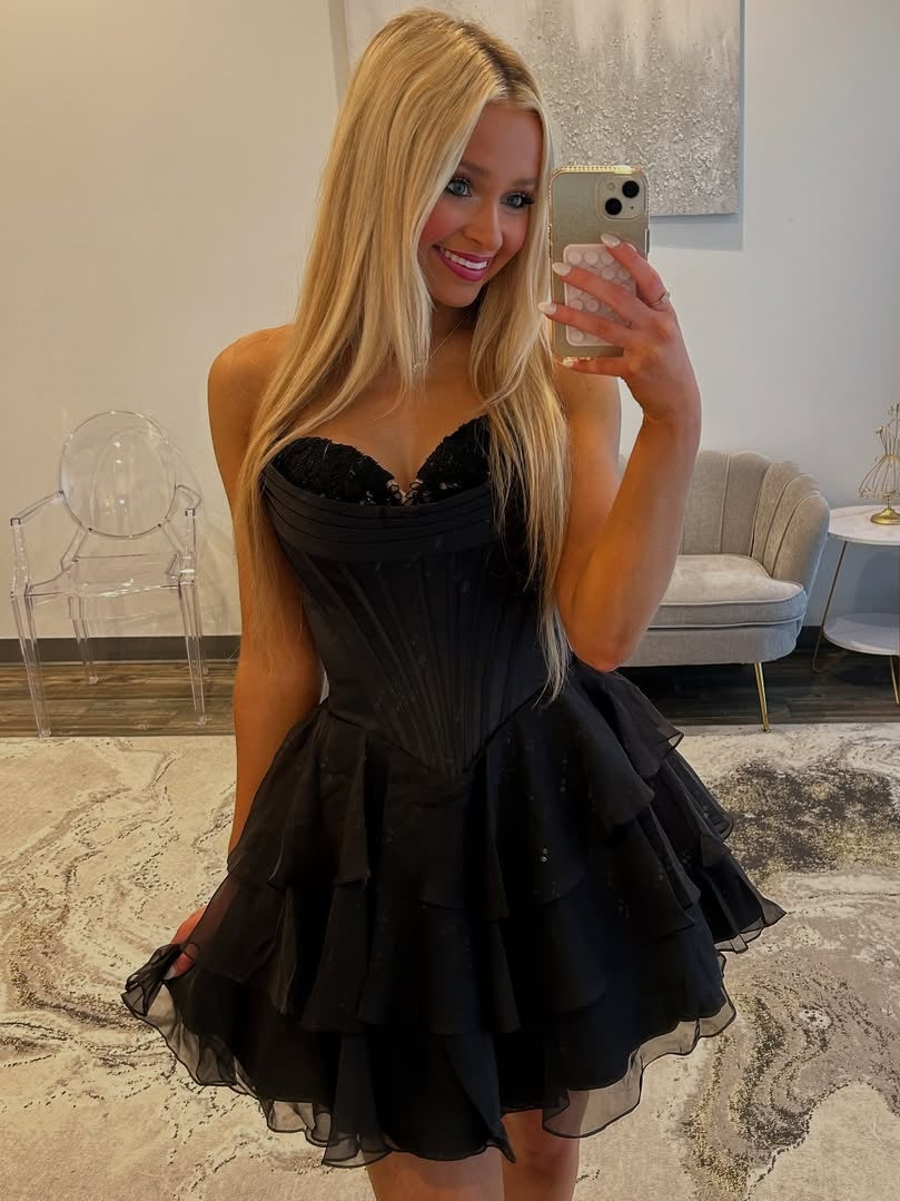 Gorgeous A-Line Sweetheart Yellow Corset Homecoming Dress with Appliques Ruffles