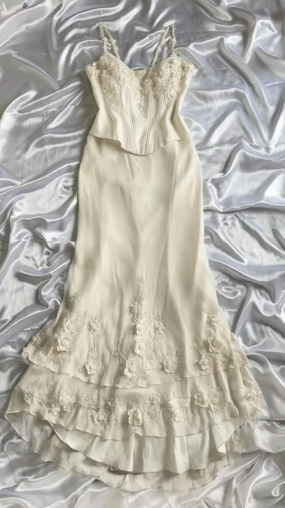 Elegant Straps Chiffon Ivory Long Prom Dress Mermaid Evening Dress - FashionDia