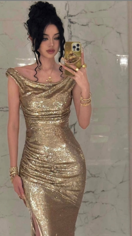 Off Shoulder Sparkling Birthday Dress Long Evening Party Dress J8314