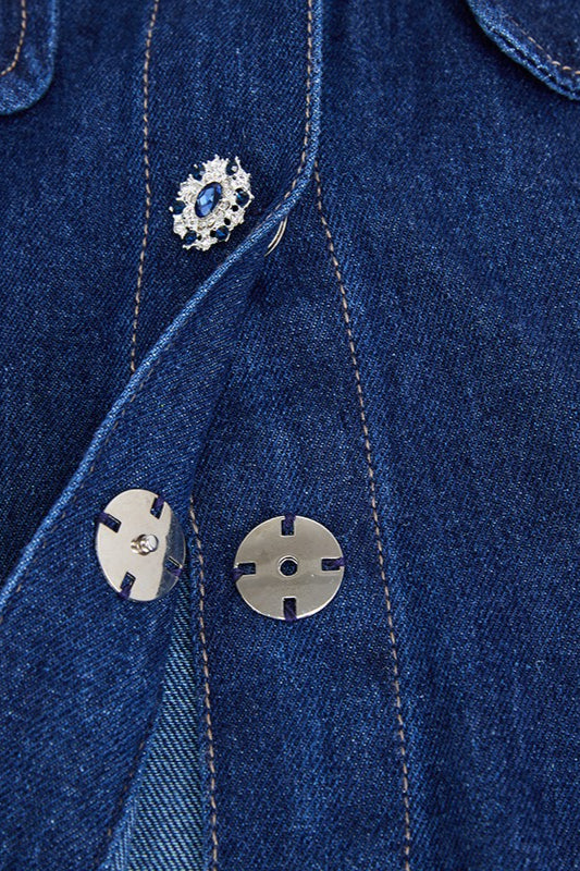 Blue Rhinestone Mini Denim Dress - View 5 | VelvetHem