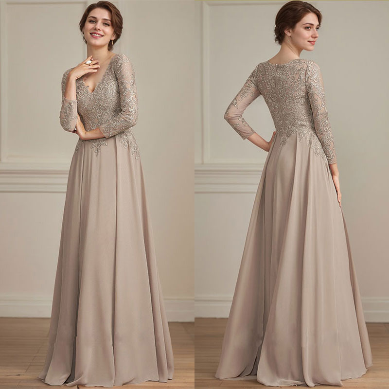 A-line V-Neck Floor-Length Lace Chiffon Mother of the Bride Dress With Sequins - View 12 | FashionDia