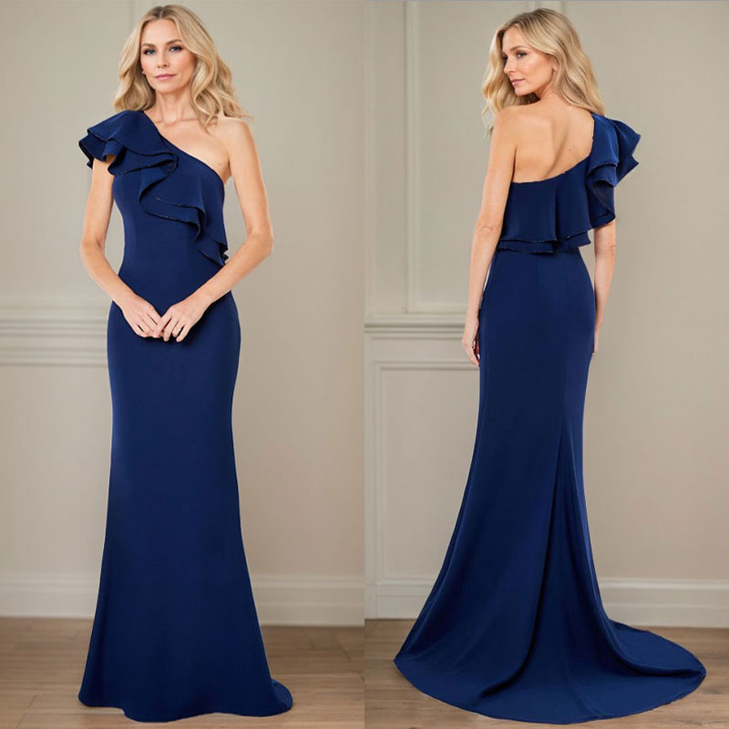 A-Line One-Shoulder Floor-Length Chiffon Mother of the Bride Dress With Ruffles - View 5 | FashionDia