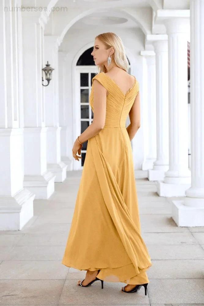 Ladies Chiffon V Neck Sleeveless Floor Length Bridesmaid Evening Dress Wedding Party Evening Dress 28126 (ZD16989)