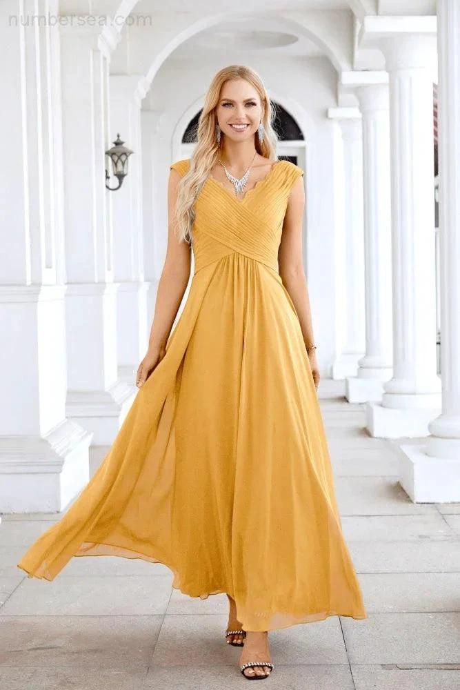 Ladies Chiffon V Neck Sleeveless Floor Length Bridesmaid Evening Dress Wedding Party Evening Dress 28126 (ZD16989)