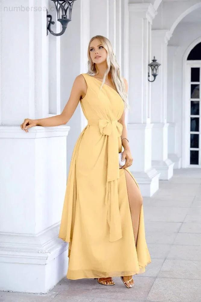 Ladies Chiffon One Shoulder Bridesmaid Evening Dress Wedding Party Evening Dress 28133 (ZD17003)