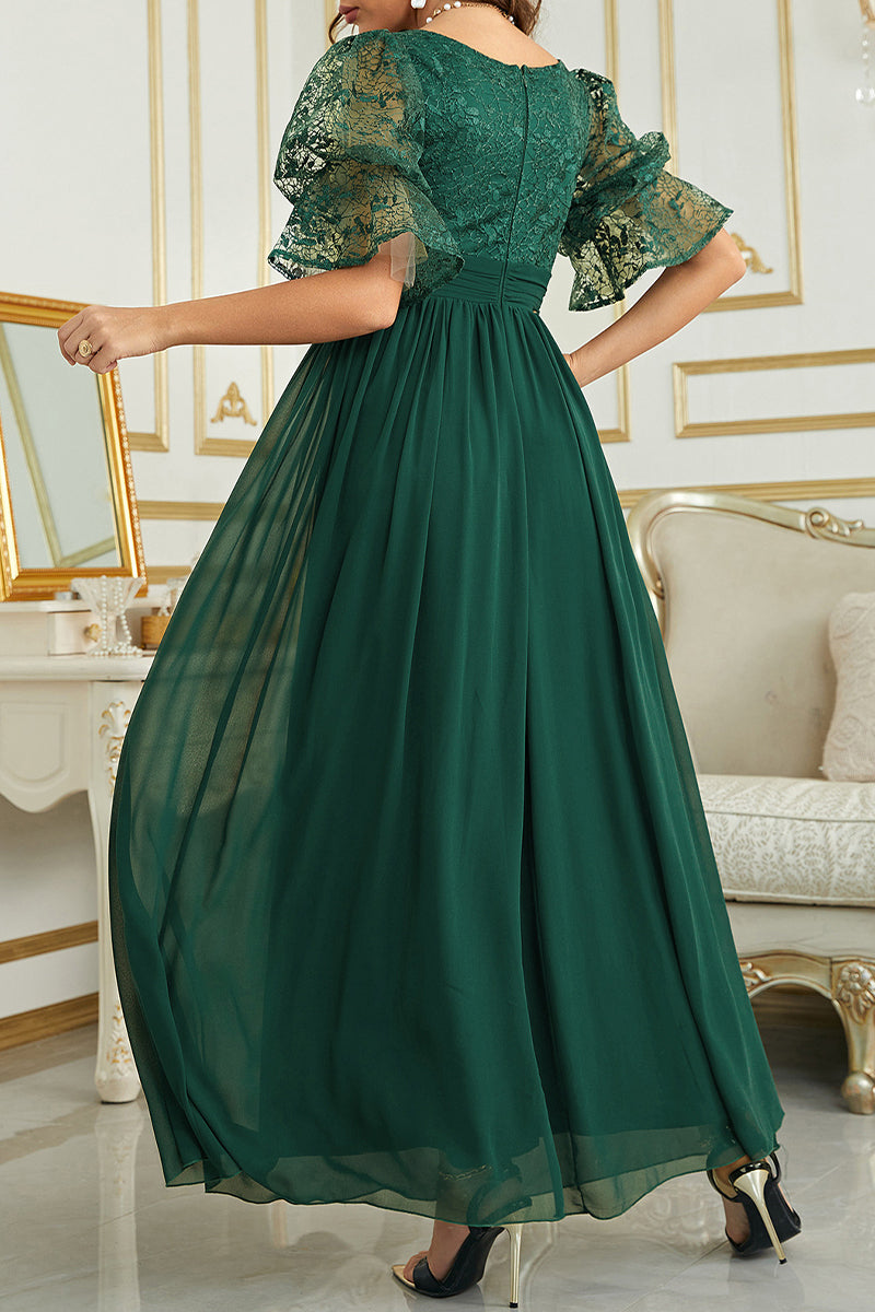 Celebrities Elegant Solid Lace V Neck Evening Dress Dresses - View 9 | VelvetHem