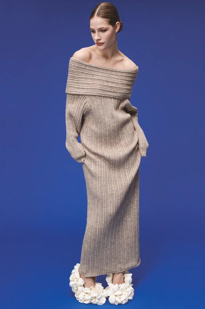 Knit Off Shoulder Long Sleeve Bodycon Sweater Dress - View 7 | VelvetHem