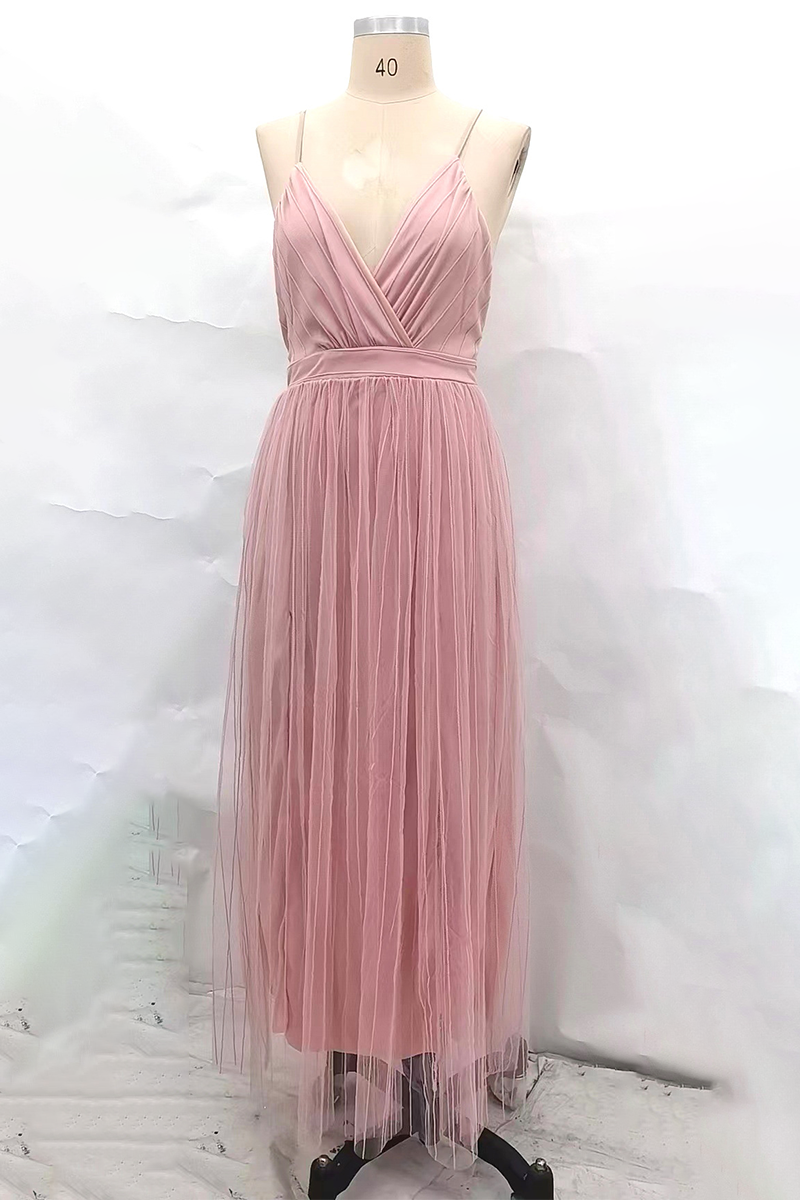 Sexy Solid Color Backless Mesh V Neck Evening Dresses - View 3 | VelvetHem