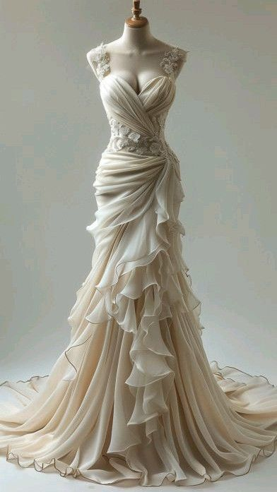 Vintage Mermaid Ruched Chiffon Lace Appliques Long Wedding Dress Formal Prom Dress