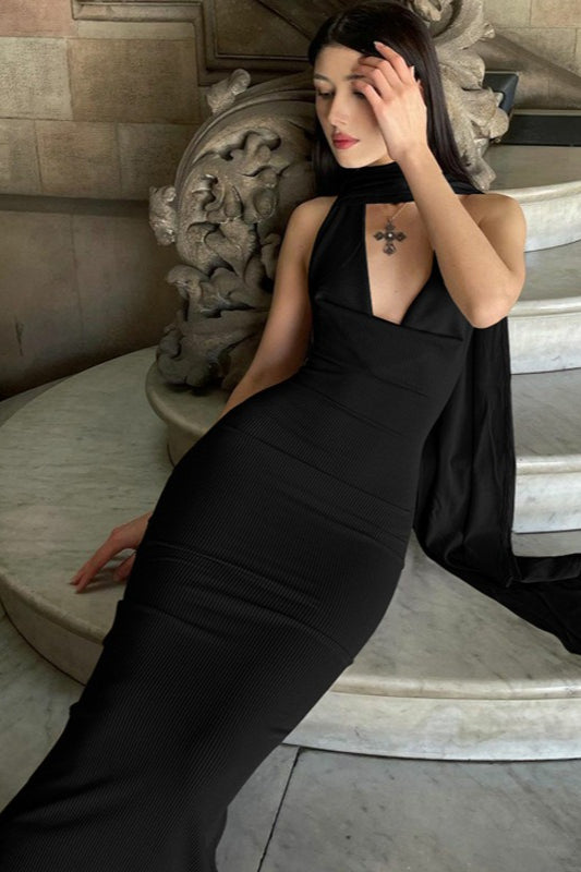 Draped Edition Halter Slit Maxi Birthday Dress