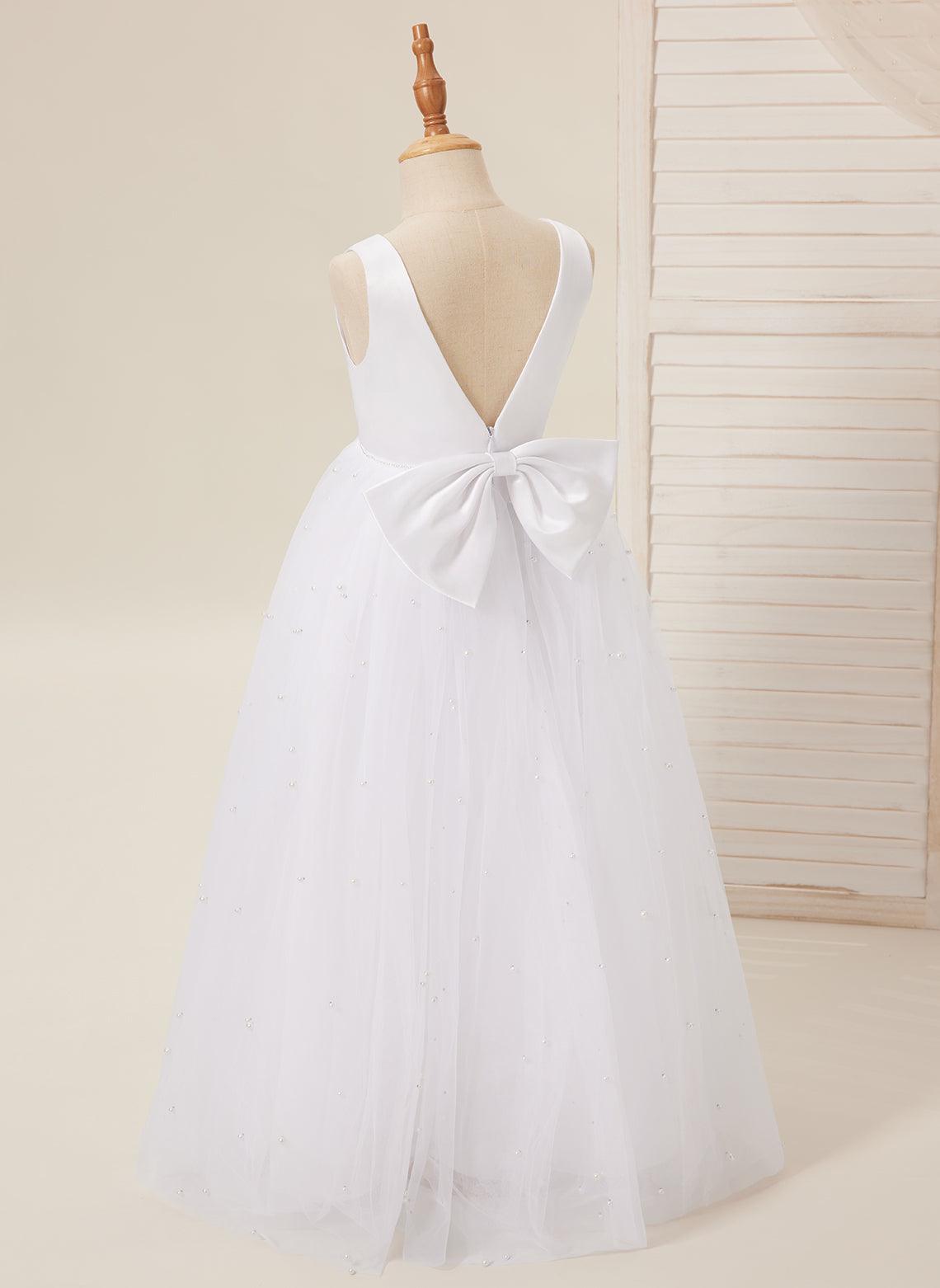 Elegant Princess Ball Gown Satin & Tulle Flower Girl Dress - View 9 | VelvetHem
