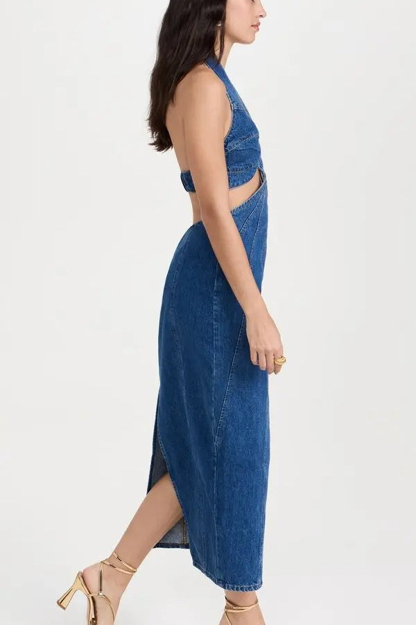 Halter Wrap Denim Dress - View 5 | VelvetHem