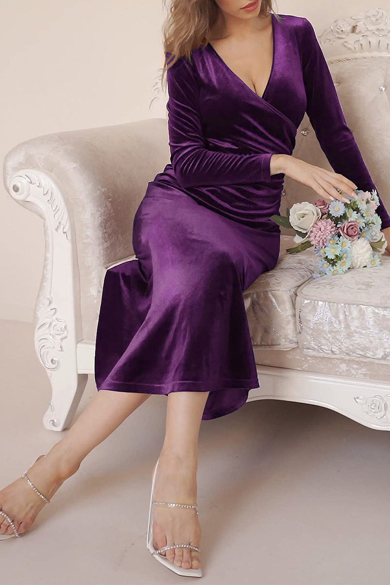 Sweet Elegant Solid V Neck Evening Dress Dresses(4 Colors) - View 2 | VelvetHem