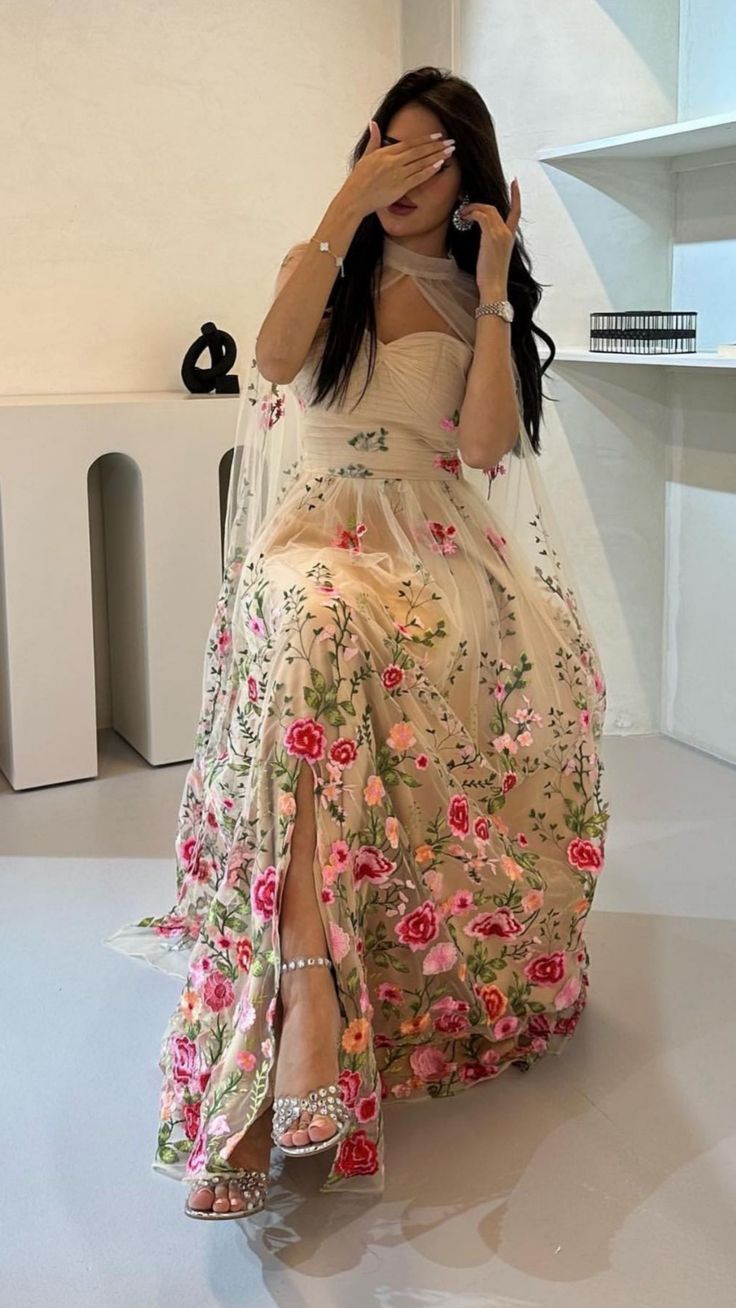 A-Line Tulle Floral Long Prom Dress Unique Evening Dress - View 4 | FashionDia