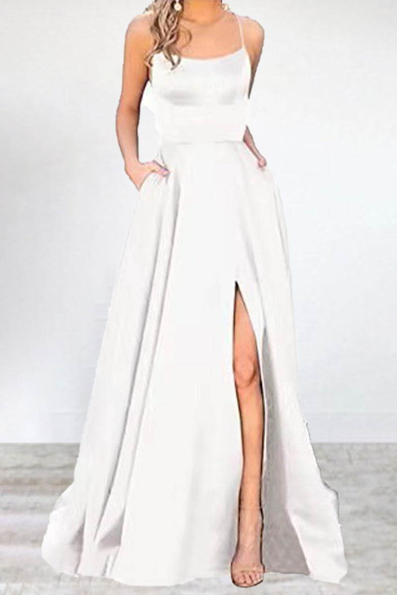 Sexy Formal Solid High Opening U Neck Evening Dress Dresses - VelvetHem
