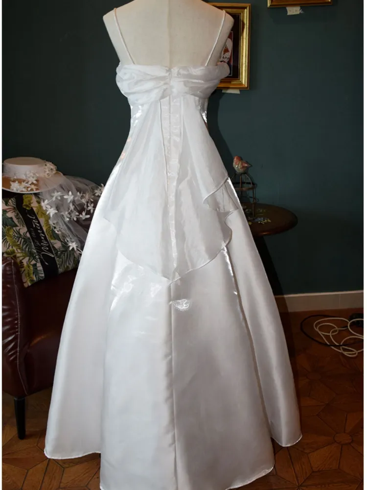 Fashion White Satin A-Line Evening Dress Elegant Prom Party Dress - View 2 | FashionDia