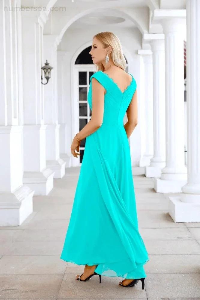 Ladies Chiffon V Neck Sleeveless Floor Length Bridesmaid Evening Dress Wedding Party Evening Dress 28126 (ZD16989)