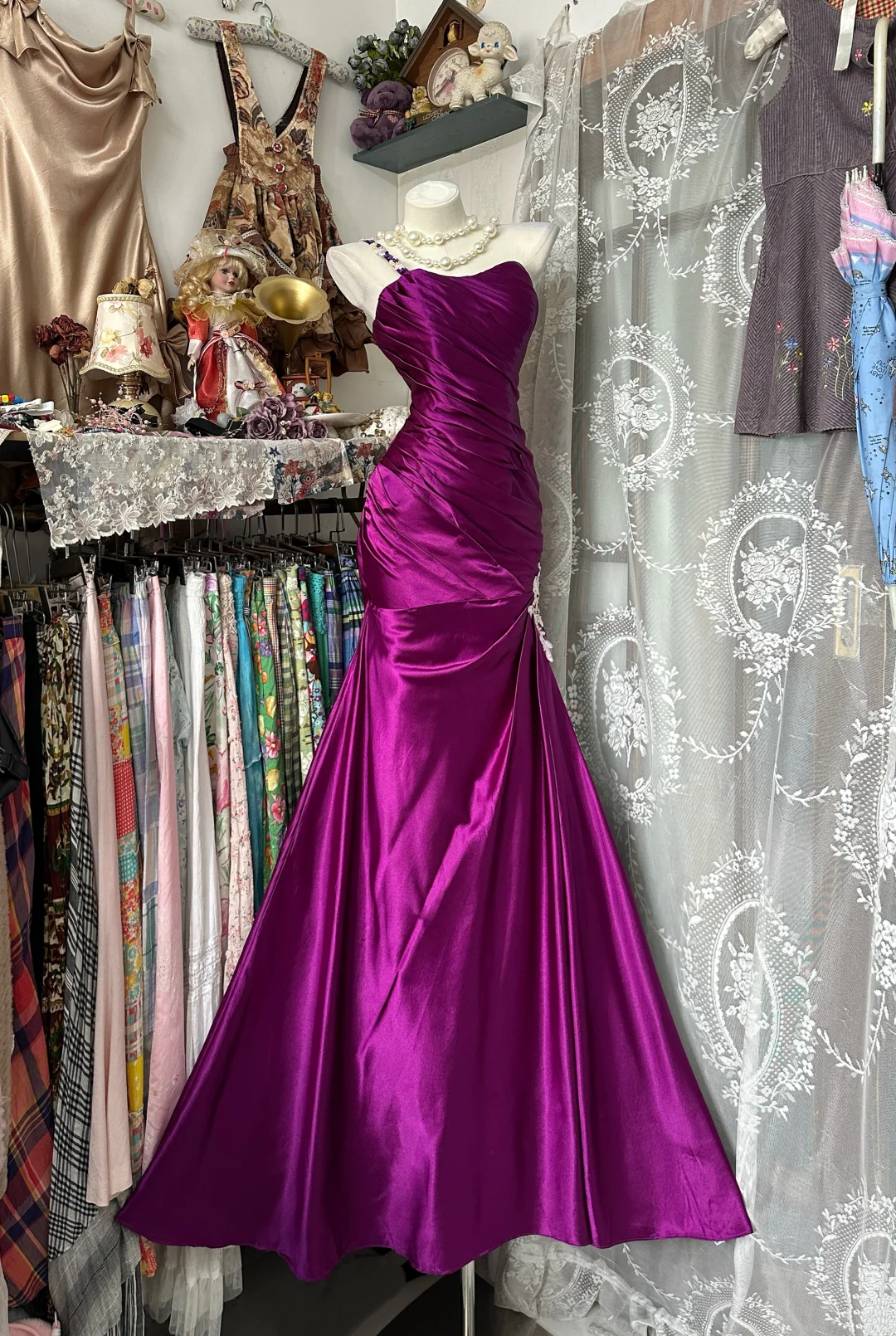 Fuchsia Mermaid Long Prom Dress Satin Evening Dress J8811