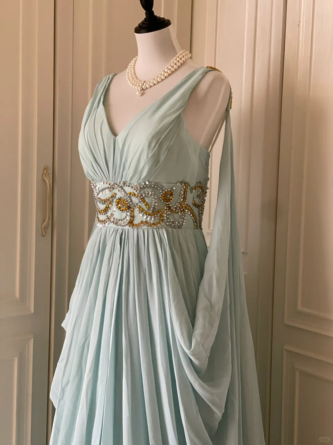 A Line Blue Chiffon Evening Dress Beaded Formal Party Dress J8033