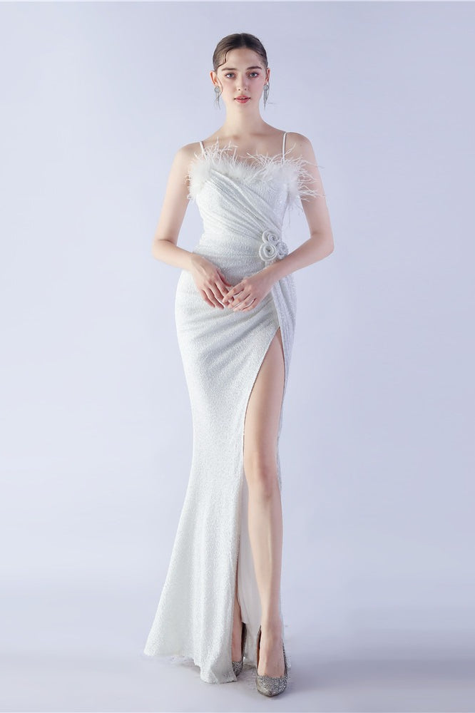 Ostrich Feather Embellished Dress with Relaxed Fit and Everyday Wear