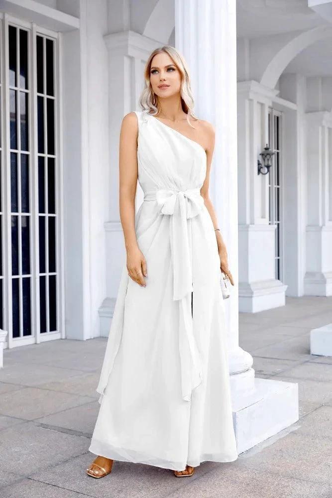 Ladies Chiffon One Shoulder Bridesmaid Evening Dress Wedding Party Evening Dress 28133 by numbersea