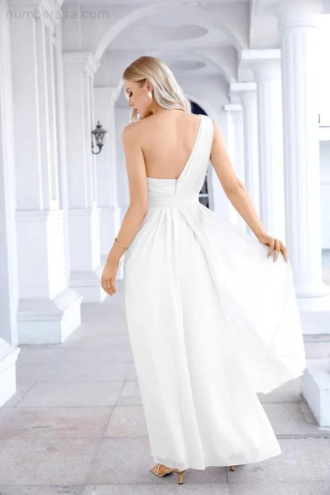 Ladies Chiffon One Shoulder Bridesmaid Evening Dress Wedding Party Evening Dress 28133 (ZD17003)
