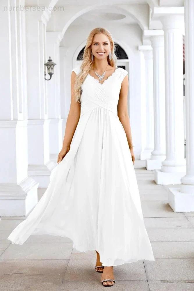 Ladies Chiffon V Neck Sleeveless Floor Length Bridesmaid Evening Dress Wedding Party Evening Dress 28126 (ZD16989)