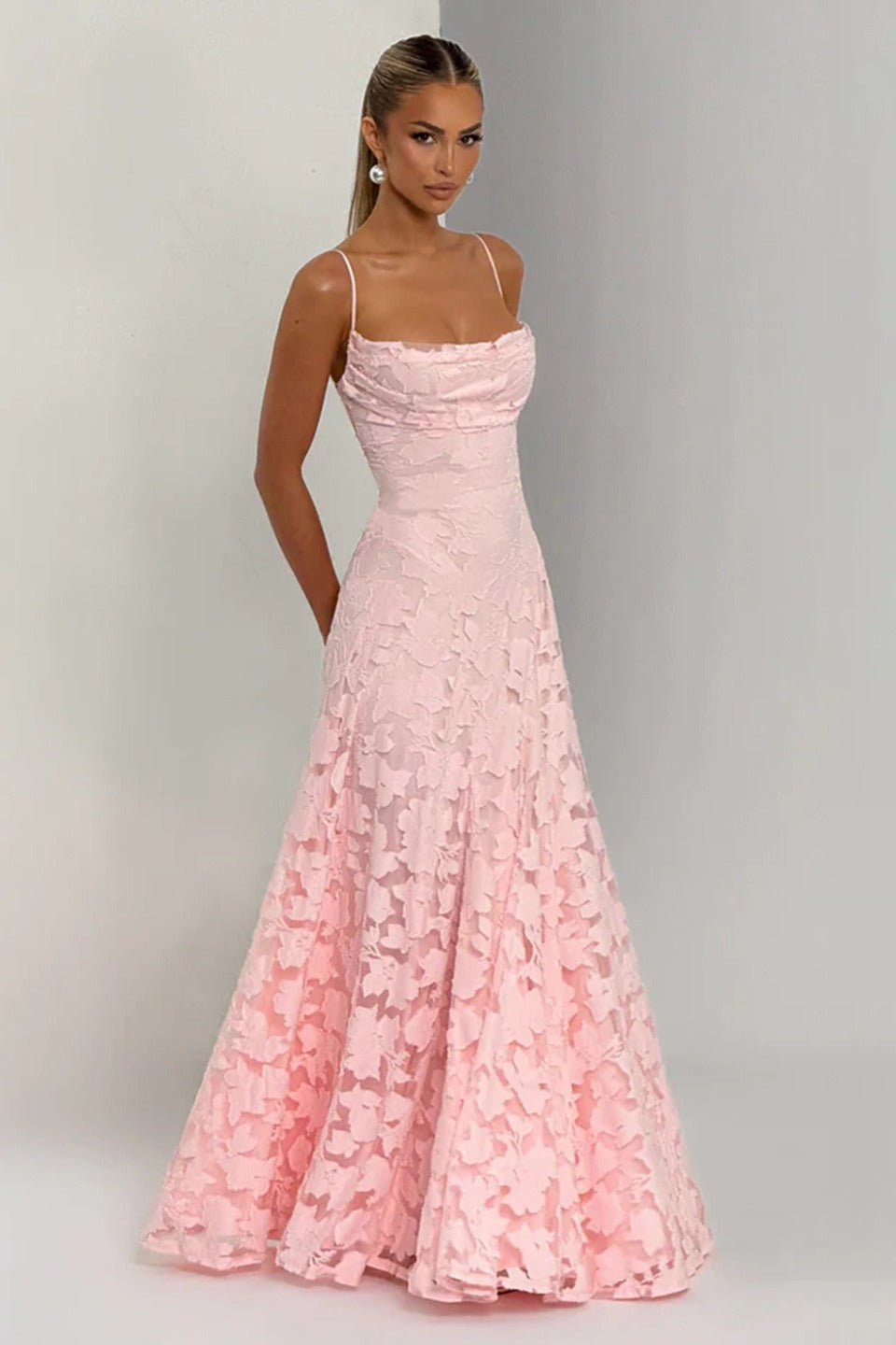 Jacquard Cami Backless Maxi Lace Dress - View 10 | VelvetHem