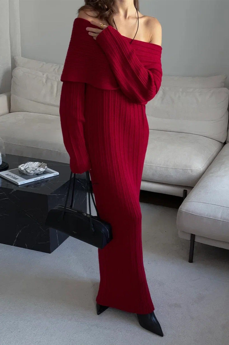 Knit Off Shoulder Long Sleeve Bodycon Sweater Dress - View 5 | VelvetHem