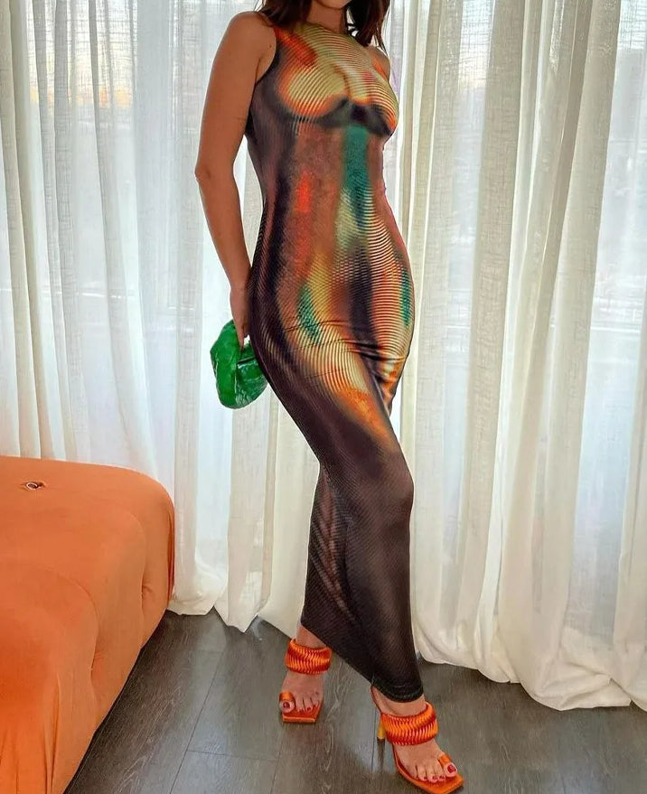 Multicolor Print Sleeveless Maxi Dress - View 2 | VelvetHem